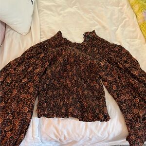 Olivacious Floral Black and Brown Women's Top and Skirt Set